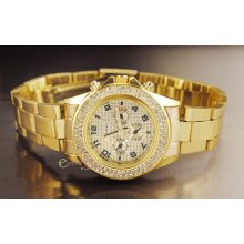 2012's Lady Elegant Crystal Dial Shiny Golden Stainless/s Watch Women Quartz Us