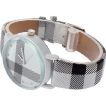 2013 Fashion Leather Plaid Style Quartz Wrist Watch For Women Girl Hs