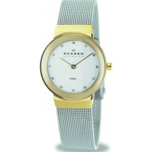 358SGSCD Skagen Ladies White Glitzy Silver Mesh Watch