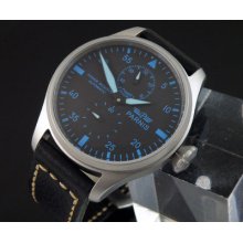 47mm Parnis Gray Sandblast Case Blue Number Power Reserve Automatic Watch 384