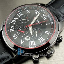 6 Dial Clock Day Hours Hand Date Water Black Leather Men Wrist Watch Hw121