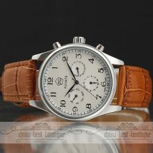 6 Dial Date Day Men Luxury Auto Mechanical Wrist Watch Genuine Leather Mfx37