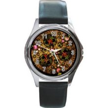 Abstract Graphics Unisex Silver-Tone Round Metal Watch 39