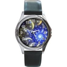 Abstract Graphics Unisex Silver-Tone Round Metal Watch 22