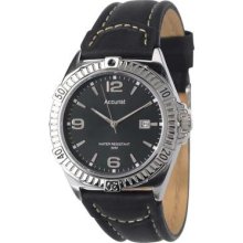 Accurist Gents Analogue Watch Black Leather Strap - Black Dial Ms873b