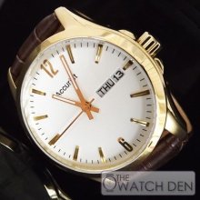 Accurist - Mens Brown Leather Strap White Dial Watch - Ms985