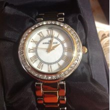 Ak Anne Klein Two Toned Watch Roman Numeral Dial Diamond Bezel