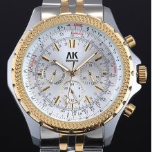 Ak-homme Mens Golden Silver Calendar Automatic Mechanical Luxury Wrist Watch