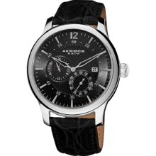 Akribos XXIV Watches Men's Black Dial Black Leather Black Leather/Bla