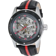 Akribos XXIV Watches Men's Skeleton Automatic Black and Red Calfskin S