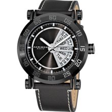 Akribos XXIV Watches Men's Sunray Black Dial Black Leather Black Leat