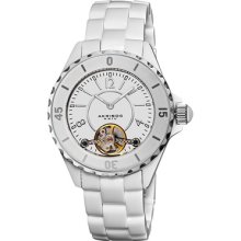 Akribos XXIV Watches Women's Automatic White Skeletal Dial White Ceram