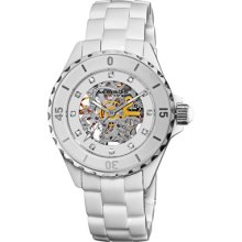 Akribos XXIV Watches Women's Automatic Skeletal Dial White Ceramic Whi