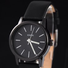 All Black Trendy Womens Lady Quartz Leather Wrist Watch Elegant Noble