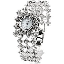 Alloy Women's Stylish Analog Quartz Bracelet Watch (Silver)