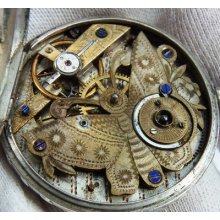 Amazing Antique Silver Pocket Watch Icon Engraved Case C1850's.unusual Movement.