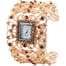 Analog Women's Alloy Quartz Bracelet Orange Czekh Diamond Watch (Golden)