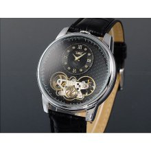 Analog Wrist Watch With Automatic Movement All New Black Dial Leather Men Sport Watch Gift