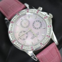 Anne Klein Ii Rhinestone Lavendar Leather Band Pink Lady's Watch 10/37130066