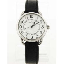 Anne Klein Women's Stainless Steel Case Silver Dial Black Leather Strap Watch