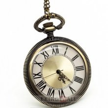 Antique Bronze Stainless Steel Quartz Numeral Pocket Watch Necklace 1818