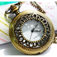 Antique Ladies Men Simple Pocket Watch Flip Retro Vintage Pierced Fl