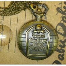 Antique pocket watch jewelry necklace pendant copper Nightmare Before Christmas hb22