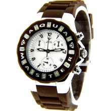 Aqua Master Brown Rubber Strap Chrono Ladies Diamond Watch W#324-1