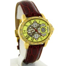 Aqua Master Gold Dial Chrono Diamond Mens Watch W207