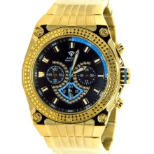 Aqua Master Gold Tone Chrono Diamond Mens Watch W#304 1