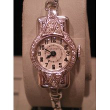 Art Deco C1920 14k White Gold Diamond Waltham Cocktail Watch & 14k Gol