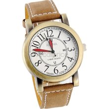 ASTINA BF0020 High-grade Men's Round Golden-Tone Case Brown Leather Strap Analog Watch with Diamonds