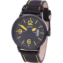 August Steiner As8012yl Bright Black And Yellow Leather Strap Quartz Mens Watch