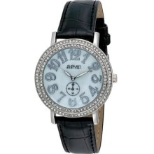 August Steiner As8030bk Mop Crystal Quartz Strap Womens Watch