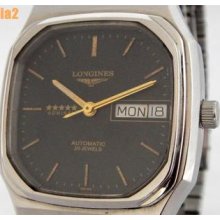 Auth Longines Mens Admiral 5 Stars Black Dial Ss Automatic In Great