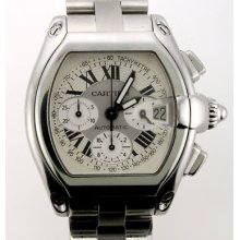 Authentic Cartier Roadster Chrono Large Automatic Men Watch White Face Ss