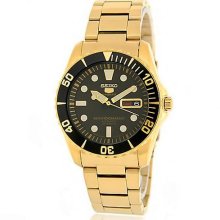 Authentic Seiko 5 Sports Mens Automatic Gold Black Dial Japan Watch Snzf22j1