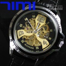 Automatic Mens Mechanical Gold Skeleton Chrono Watch