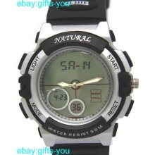 Aw356c Chronograph Date Alarm Black Bezel Water Resist Men Women Dual Time Watch