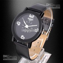 Bariho Pure Black Dial Leather Quartz Wristwatch Lady Dress Stainles