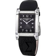 Baume & Mercier Womens Hampton Diamond Dial Black Satin Strap Watch 10024