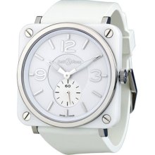 Bell And Ross Aviation White Dial Ceramic Unisex Watch Brs-wht-cer-rubb