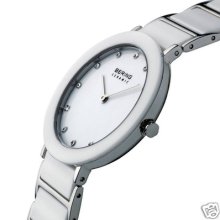 Bering Womens White Ceramic Watch Swarovski Numbers 11435-754