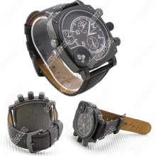 Best Men Quartz Watch Movt Shaped Compass Function Brown Leather Band 1096