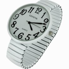 Big Number White Face White Stretch Band Bracelet Big Watch