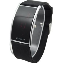 Binary LED Red Light Digital Wrist Watch with Black Band - Black - Stainless Steel