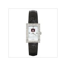 Black Leather Auburn University Watch with Cz Frame