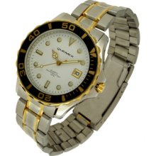 Black Number Bezel Day White Face Two Tone Link Clipper Bracelet Watch