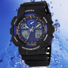 Black Rubber Fashion Mens Boys Casual Sport Quartz Watch Dual Time Alarm Trendy