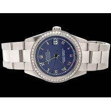 Blue roman dial rolex datejust watch oyster bracelet SS diamond bezel - Blue - Metal